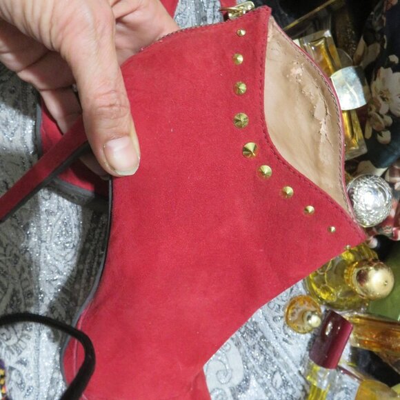 BOGO Mossimo Vibrant Red Suede High Heeled Ankle Booties Studded Embellished 9 - Picture 16 of 16
